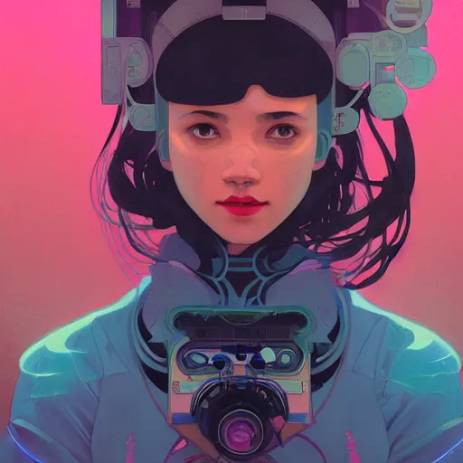 Prompt: a beautiful portrait painting of a 8 0 s sci fi girl by sachin teng and pascal blanche and alphonse mucha! and nekro! and josan gonzalez and ruan jia. in style of digital art. colorful comic, film noirs, symmetry, brush stroke, sharp lines, vibrating colors, hyper detailed. octane render. trending on artstation