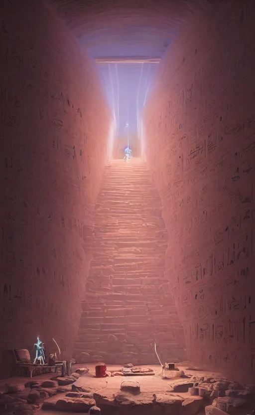 Image similar to mummy, egypt, inside the pyramid, walls, bioluminescence, treasure, vegetation, brush strokes, heavy paint, portrait, rim light, fresh colors, gradients, highly detailed, digital painting, concept art, smooth, sharp focus, pleasing aesthetics, josan gonzalez, michael dante dimartino, simon stalenhag, octane, 4 k