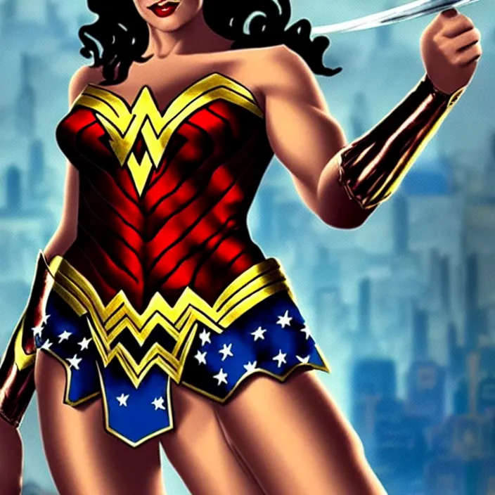 Image similar to painting of wonder woman in bloodlines costume