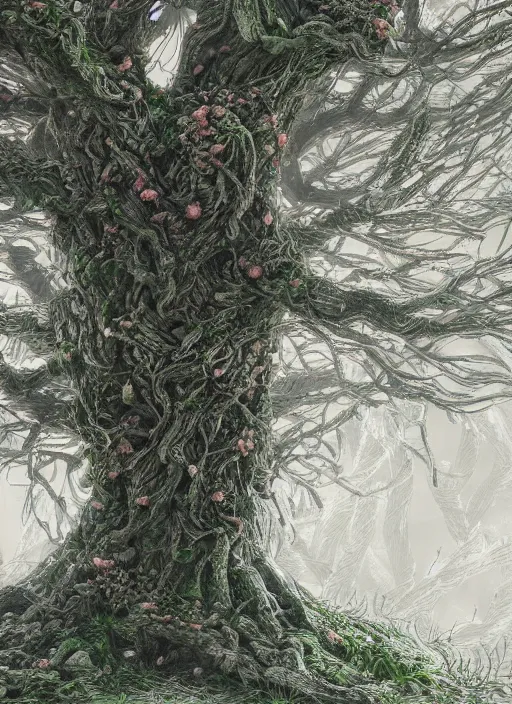 Prompt: detailed concept art pastel painting of a tree in full intricate leaves, ultra detailed digital art, octane render, 4K, dystopian, micro details,