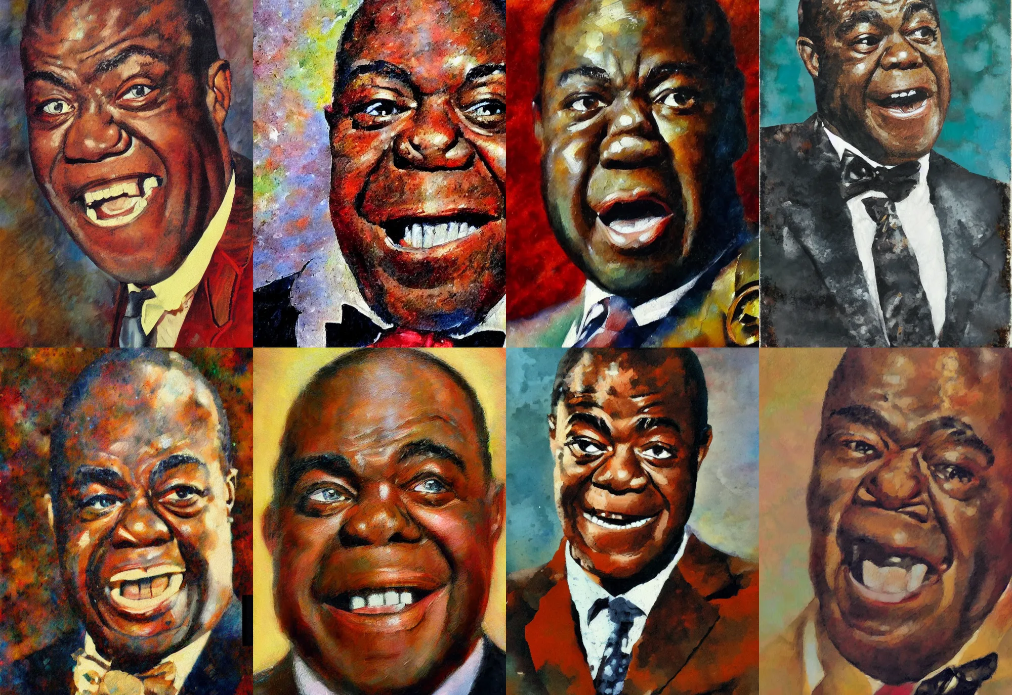 Prompt: a close - up portrait of louis armstrong, in the style of jonathan yeo, impressionistic