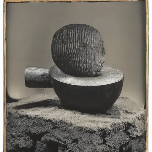 Image similar to A three color offset photography of single ((ethnographic )) object on display, anthropology of wonder, surrealism, exotic artifacts, colonial expedition, exhibition, 50s style