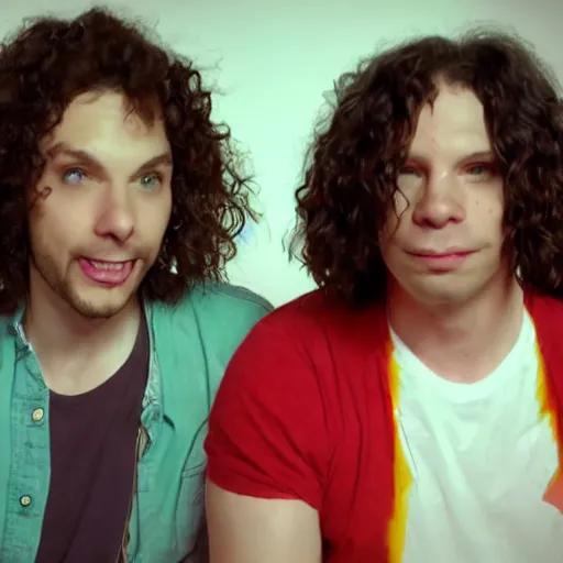 Image similar to a photo of dan avidan and arin hanson in the backrooms, hd, 4 k, soft vignette