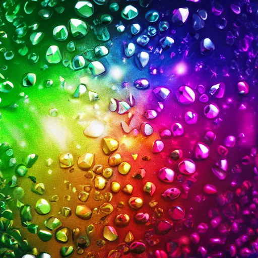 Image similar to multicolored crystals, growing, exploding, bright, colorful, photorealistic, ultra detailed, reflections, rainbow, 4 k