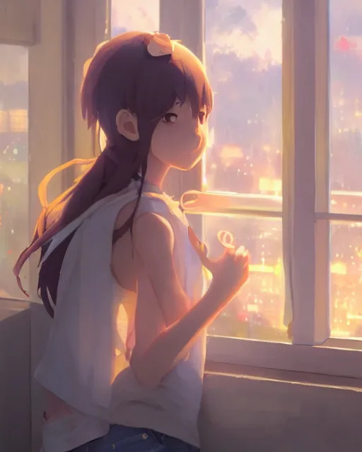 Image similar to a girl wearing a potato chip bag over her head, full shot, atmospheric lighting, by makoto shinkai, stanley artgerm lau, wlop, rossdraws