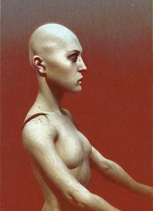 Image similar to bald barbarian teen girl by Beksinski