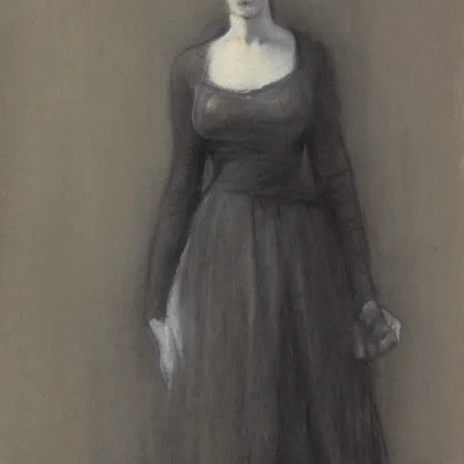 Image similar to a young woman, blonde, thin, by alfred stevens, charcoal