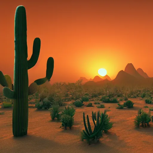 Image similar to matte painting of desert sunset with cacti, trending on artstation, 4 k, award winning