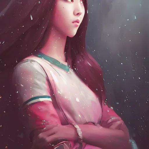 Image similar to “ a portrait of jisoo blackpink, rainy background, pink bright art masterpiece artstation. 8 k, sharp high quality artwork in style of jose daniel cabrera pena and greg rutkowski, concept art by tooth wu, hearthstone card game artwork. ”