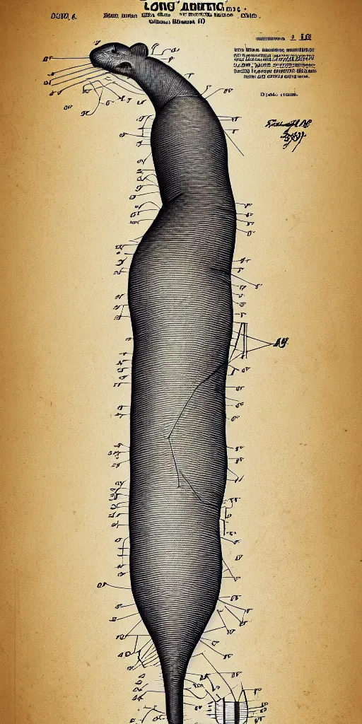 Image similar to anatomically correct scheme of the long cat, highly detailed, patent illustration, digital illustration, symmetry, concept art, smooth, sharp focus