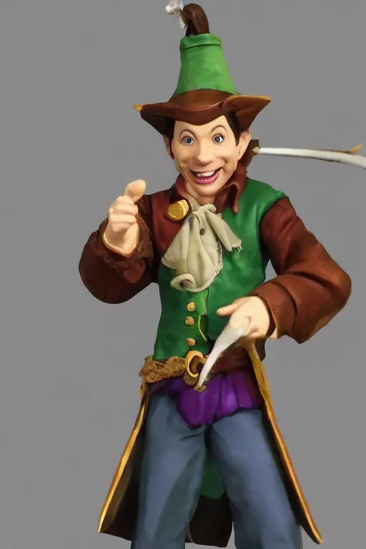 Image similar to Sam Riegel as Scanlan Shorthalt from Vox Machina, Halfling Bard, realistic cinematic shot, flipping you off using Bigby's Hand, subtle fog and mood lighting