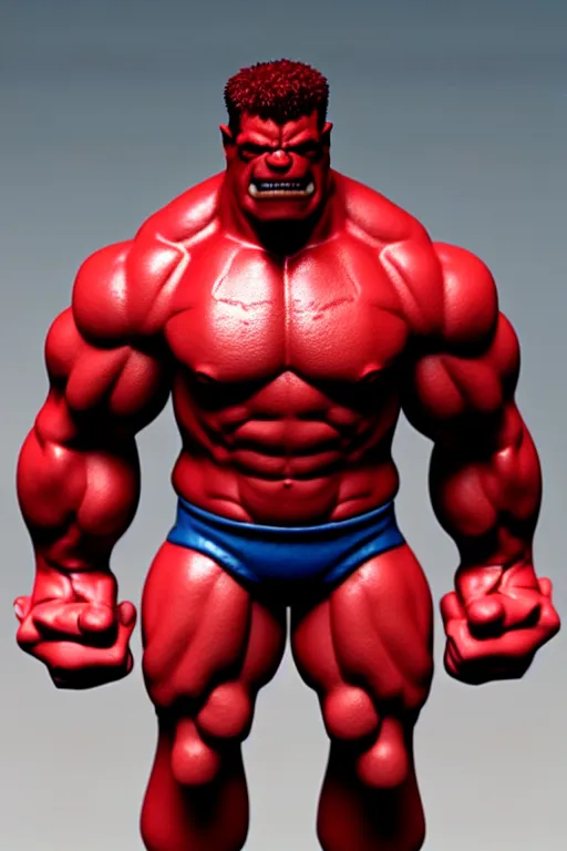 Image similar to 3d print of red hulk, cinematic, photograph