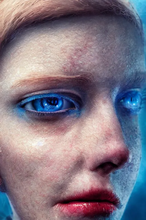 Image similar to outer body projection of beautiful woman, blue eyes, angry look, messy ginger hair, 4 k, cinematic lighting, hdr, highly detailed, ultra fine detail, photoreal, sharp focus, art by zdislav beksinski, rendered in octane, raytraced