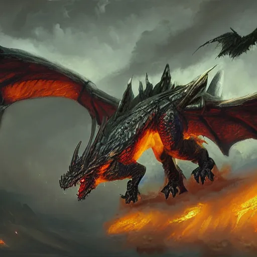 oil painting of deathwing dragon flying down on earth | Stable ...