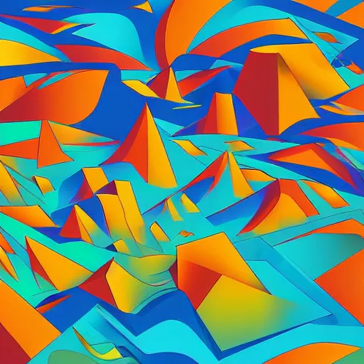 Image similar to a beautiful landscape of a vast desert with mountains and hills in a cubo - futurism style, digital art