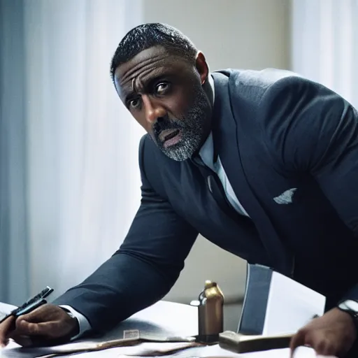 Prompt: film still of Idris Elba as James Bond