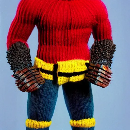 Prompt: Wolverine knitting a sweater