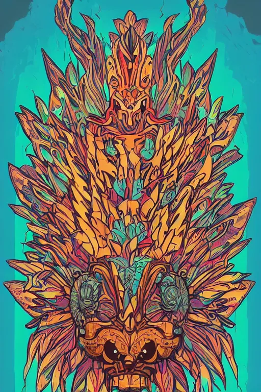 Image similar to animal mask totem roots flower tribal feather gemstone plant wood rock shaman vodoo video game vector cutout illustration vivid multicolor borderlands comics by josan gonzales and dan mumford radiating a glowing aura