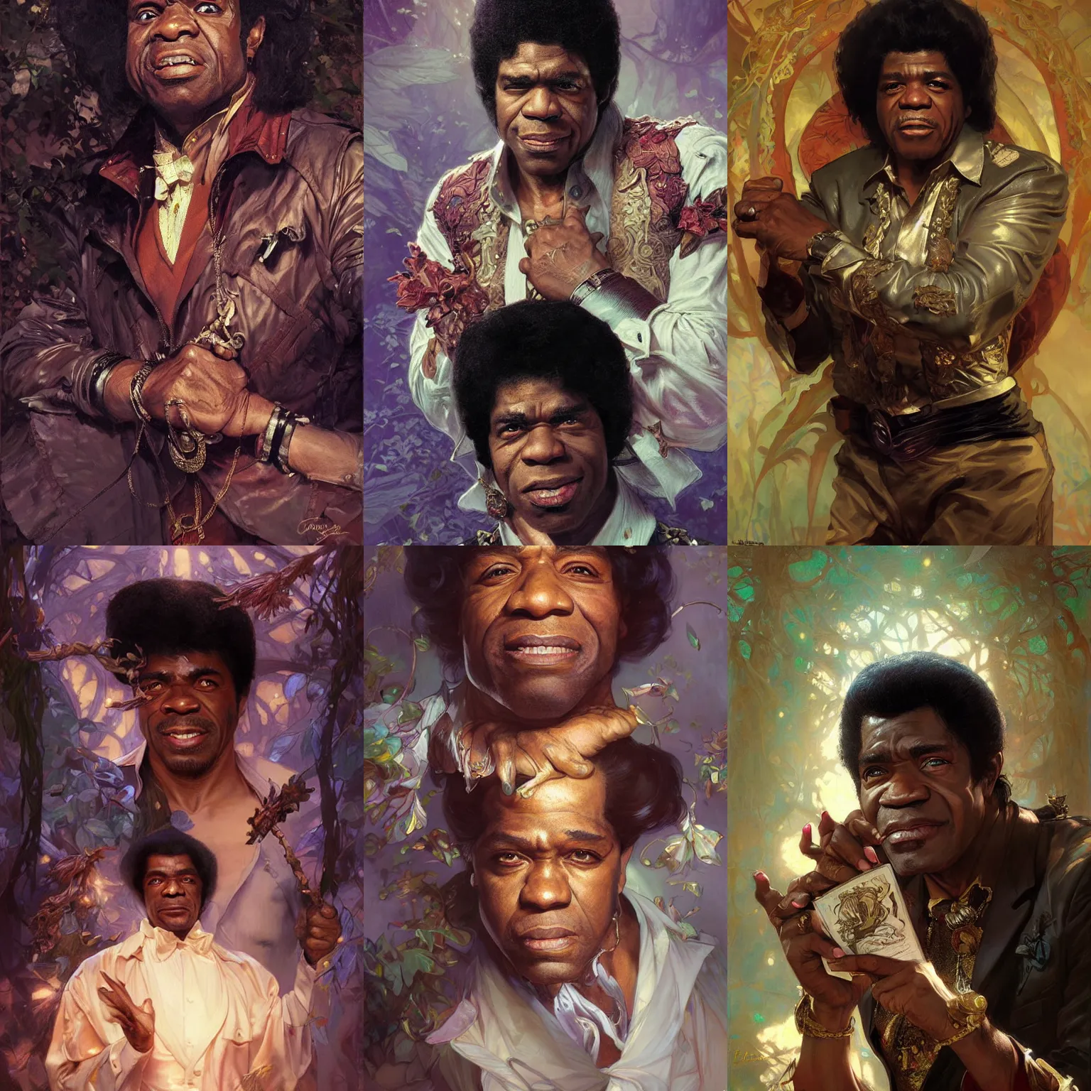 Prompt: james brown portrait, fantasy, regal, intricate, by stanley artgerm lau, greg rutkowski, thomas kindkade, alphonse mucha, loish, norman rockwell