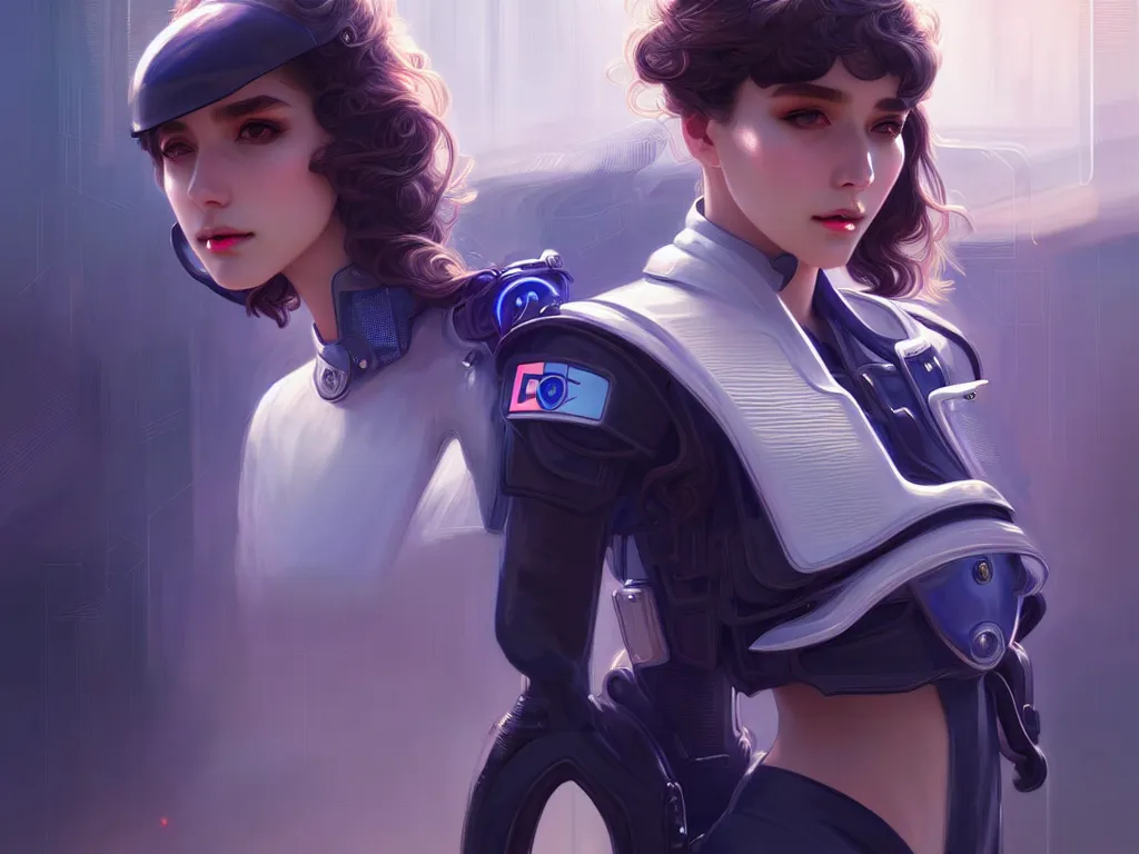 Prompt: portrait futuristic france police uniform female, at future neon light rooftop, ssci - fi and fantasy, intricate and very very beautiful and elegant, highly detailed, digital painting, artstation, concept art, smooth and sharp focus, illustration, art by tan zi and ayanamikodon and alphonse mucha and wlop