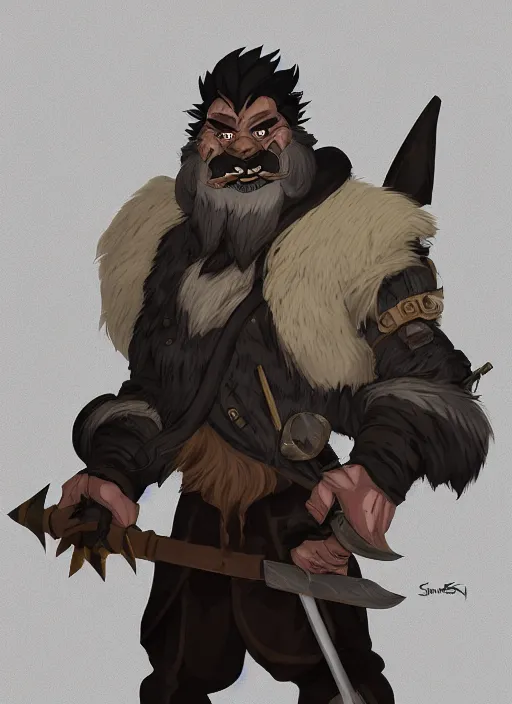 Image similar to bugbear ranger, black beard, dungeons and dragons, hunters gear, character design on white background, by makoto shinkai