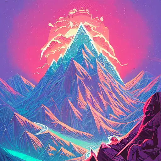 Prompt: a tarot card illustration depicting a majestuous mountain peak, by dan mumford and anton fadeev, intricate