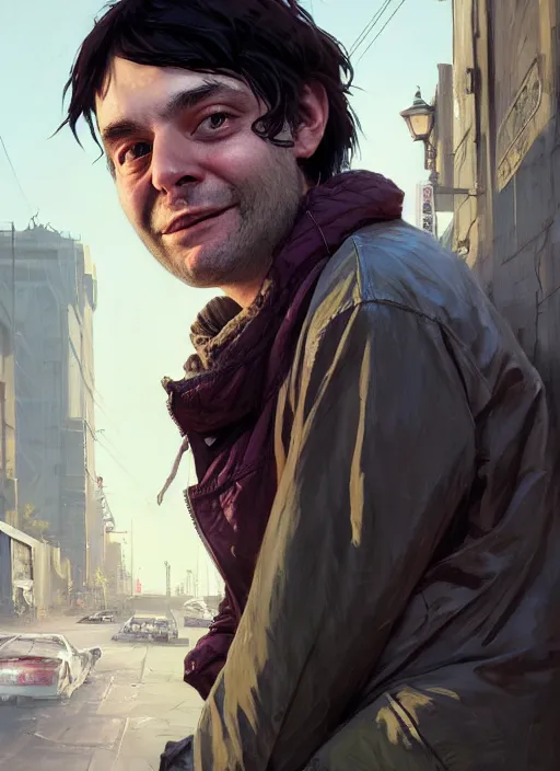 Prompt: Highly detailed portrait of homeless Martin Shkreli, in GTA V, Stephen Bliss, unreal engine, fantasy art by Greg Rutkowski, Loish, Rhads, ferdinand knab, Makoto Shinkai and Lois van baarle, ilya kuvshinov, rossdraws, Tom Bagshaw, global illumination, radiant light, detailed and intricate environment