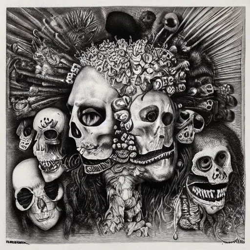 Image similar to punk album cover, psychedelic, black and white, giuseppe arcimboldo