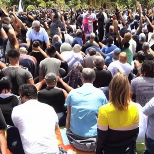 Prompt: people praying for a big statue of Jair bolsonaro