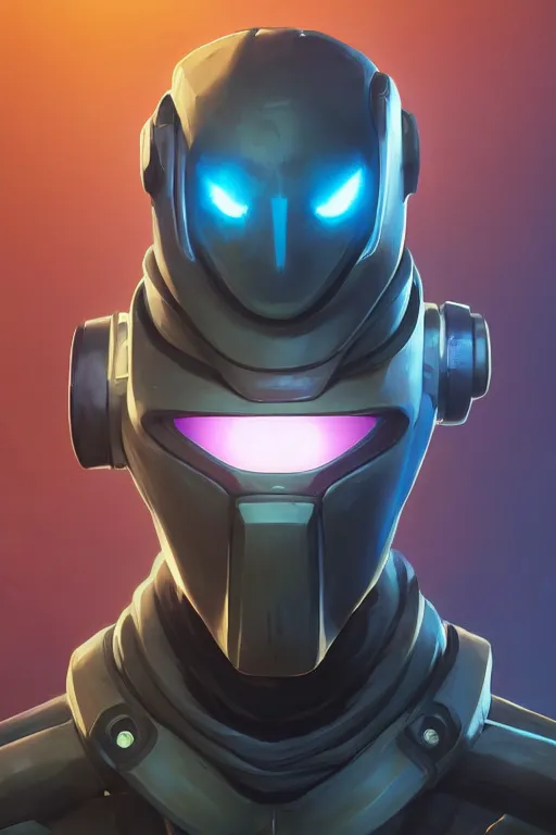 Image similar to epic mask helmet robot ninja portrait stylized as fornite style game design fanart by concept artist gervasio canda, behance hd by jesper ejsing, by rhads, makoto shinkai and lois van baarle, ilya kuvshinov, rossdraws global illumination radiating a glowing aura global illumination ray tracing hdr render in unreal engine 5