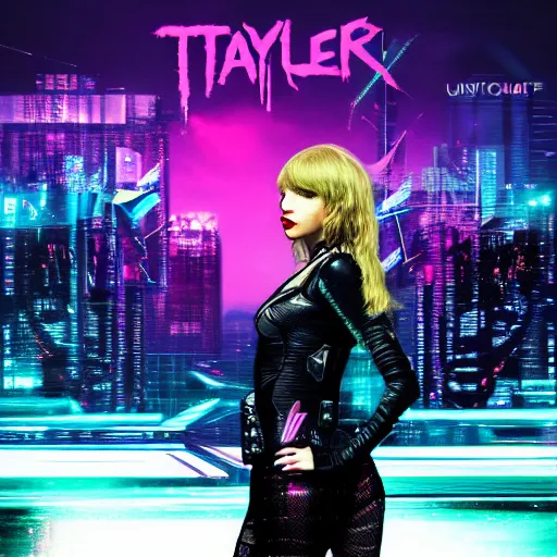 Prompt: Taylor swift cyberpunk album cover