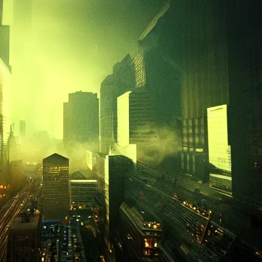 Image similar to black monday stock market crash, cinematic lighting, epic composition, colorized