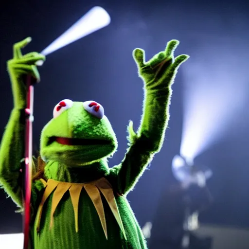 kermit the frog playing drums in slipknot, concert | Stable Diffusion ...