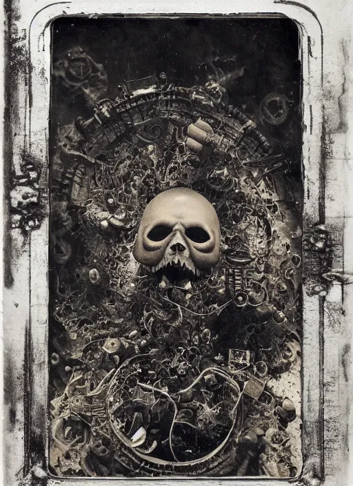 Image similar to old wetplate daguerreotype demons, devil, pain, anger, desolation, angel, explosion of data fragments, fractal, intricate, elegant, highly detailed, parallax, leica, medium format, subsurface scattering, by jheronimus bosch and greg rutkowski and louis jacques mande daguerre