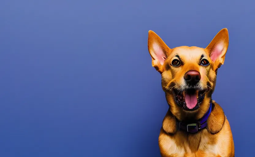 Image similar to portrait of a dog on blue background, rim light, beautiful lighting, 8 k