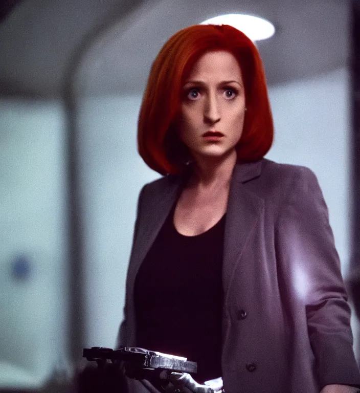 Prompt: film still of raven bird as scully in x - files movie, 4 k