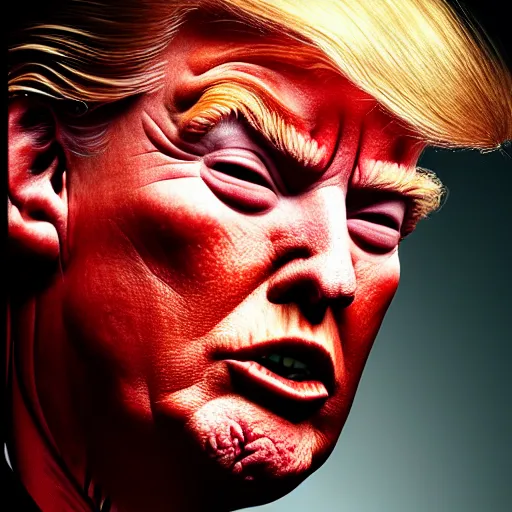 Image similar to Donald Trump with translucent skin, visible muscles and veins and arteries and bones and spine and nerves, beautiful detailed intricate insanely detailed octane render, 8K artistic photography, photorealistic, chiaroscuro, by David Cronenberg, Raphael, Caravaggio