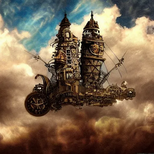 Image similar to clouds, steampunk, romanticism artwork