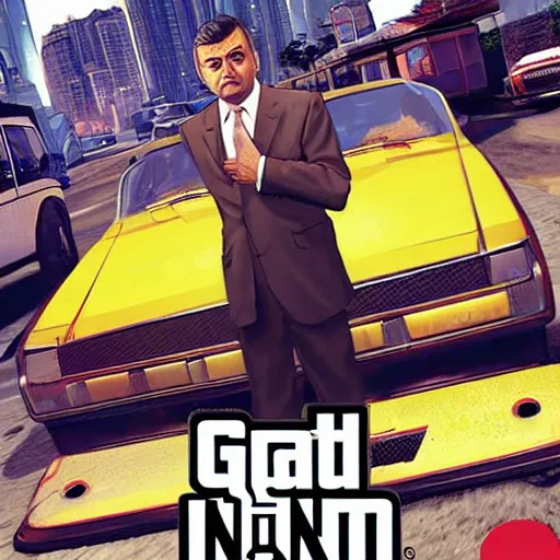 Image similar to “Rowan Atkinson in GTA V, cover art by Stephen Bliss, Boxart, loadscreen”