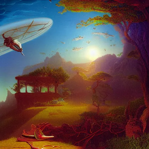 Prompt: summer vibrant alien shoal rectangle tabby cat cabinet uth cream , by Albert Bierstadt and Ross Tran and Martin Johnson Heade , rococo , vaporwave , storybook illustration