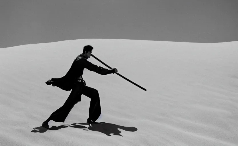 Image similar to roronoa zoro in sand dunes, photography