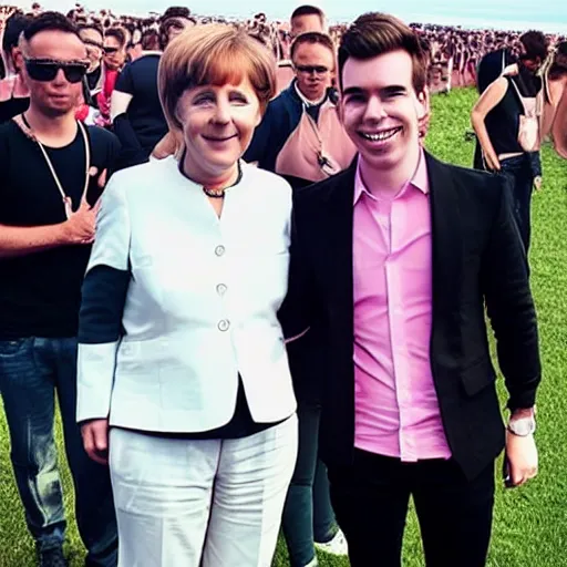 Image similar to hardwell taking a photo with angela merkel at airbeat one