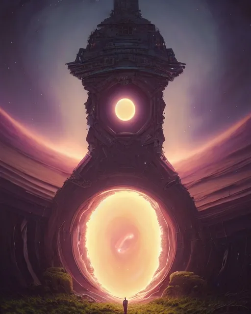 Image similar to highly detailed surreal vfx portrait of a sacred portal into a black hole of dreams, stephen bliss, unreal engine, greg rutkowski, loish, rhads, beeple, makoto shinkai and lois van baarle, ilya kuvshinov, rossdraws, tom bagshaw, alphonse mucha, global illumination, detailed and intricate environment