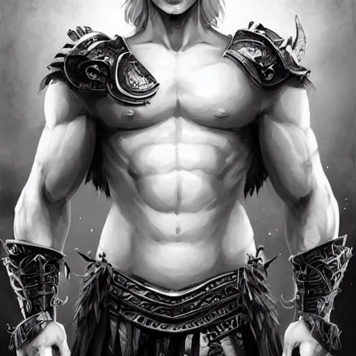 Prompt: anthropomorphic male muscular albino white lion, wearing beautiful vikings armor, darkness aura red light, fantasy, dark, black and white high contrast portrait, character design by charlie bowater, ross tran, artgerm, and makoto shinkai, detailed, inked, western comic book art, 2 0 2 1 award winning film poster paintingy