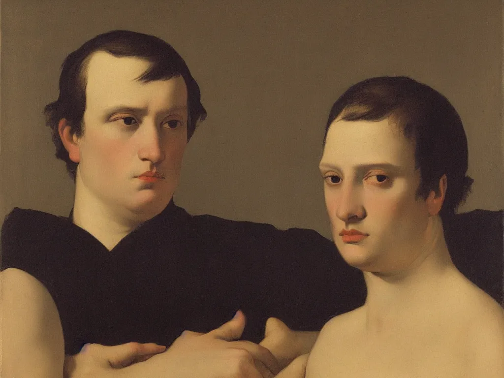 Prompt: Portrait of a young, troubled, melancholic philosopher. Painting by Ingres