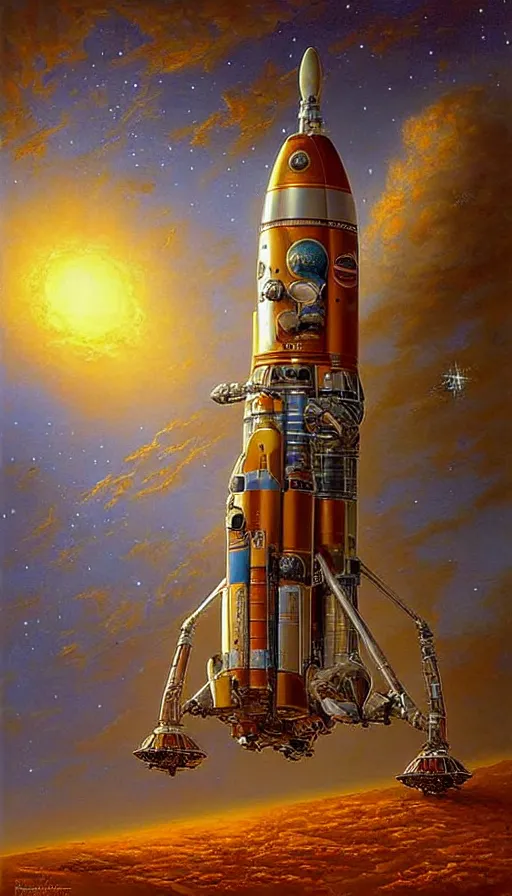 Image similar to Mars rocketship, by Thomas Kincade