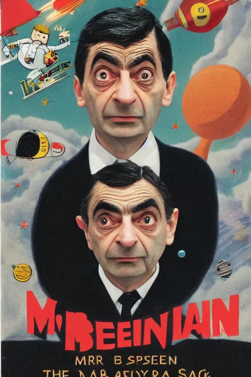 Image similar to criterion collection cover art for the film Mr. Bean goes to Space