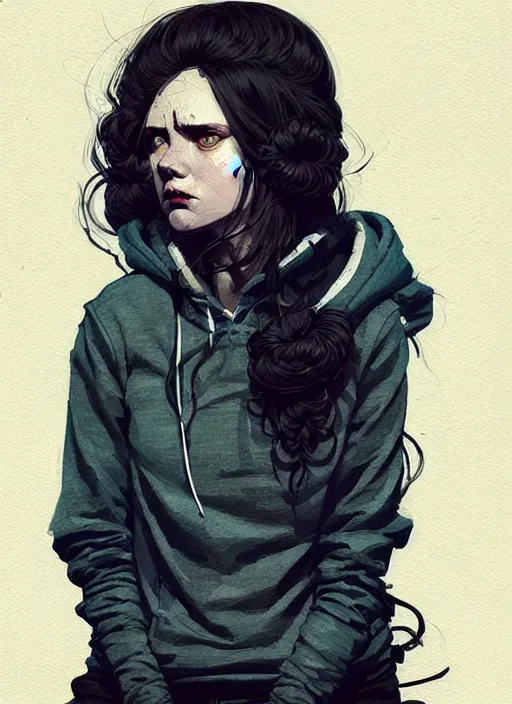 Prompt: highly detailed portrait of a the corpser, tartan hoody, photographic realistic background, ringlet hair by atey ghailan, by greg rutkowski, by greg tocchini, by james gilleard, by joe fenton, by kaethe butcher, gradient blue, black, and white color scheme, trending in pinterest, award winning details