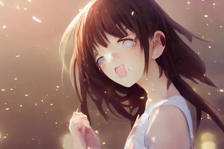 Image similar to a very beautiful anime girl crying, mouth open, side profile view, tears streaming down eyes, full round face, cute top, white background, cinematic lighting, medium shot, mid-shot, highly detailed, trending on Artstation, Unreal Engine 4k, cinematic wallpaper by Stanley Artgerm Lau, WLOP, Rossdraws, James Jean, Andrei Riabovitchev, Marc Simonetti, and Sakimichan