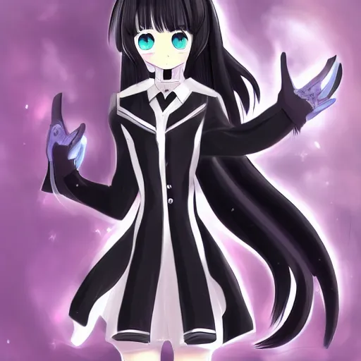 Image similar to advanced digital anime art, a anime girl with long hair and a high school cosplay outfit and wearing a Orca coat, an anime drawing by Sakimimichan, featured on pixiv, furry art, pixiv, booru, anime